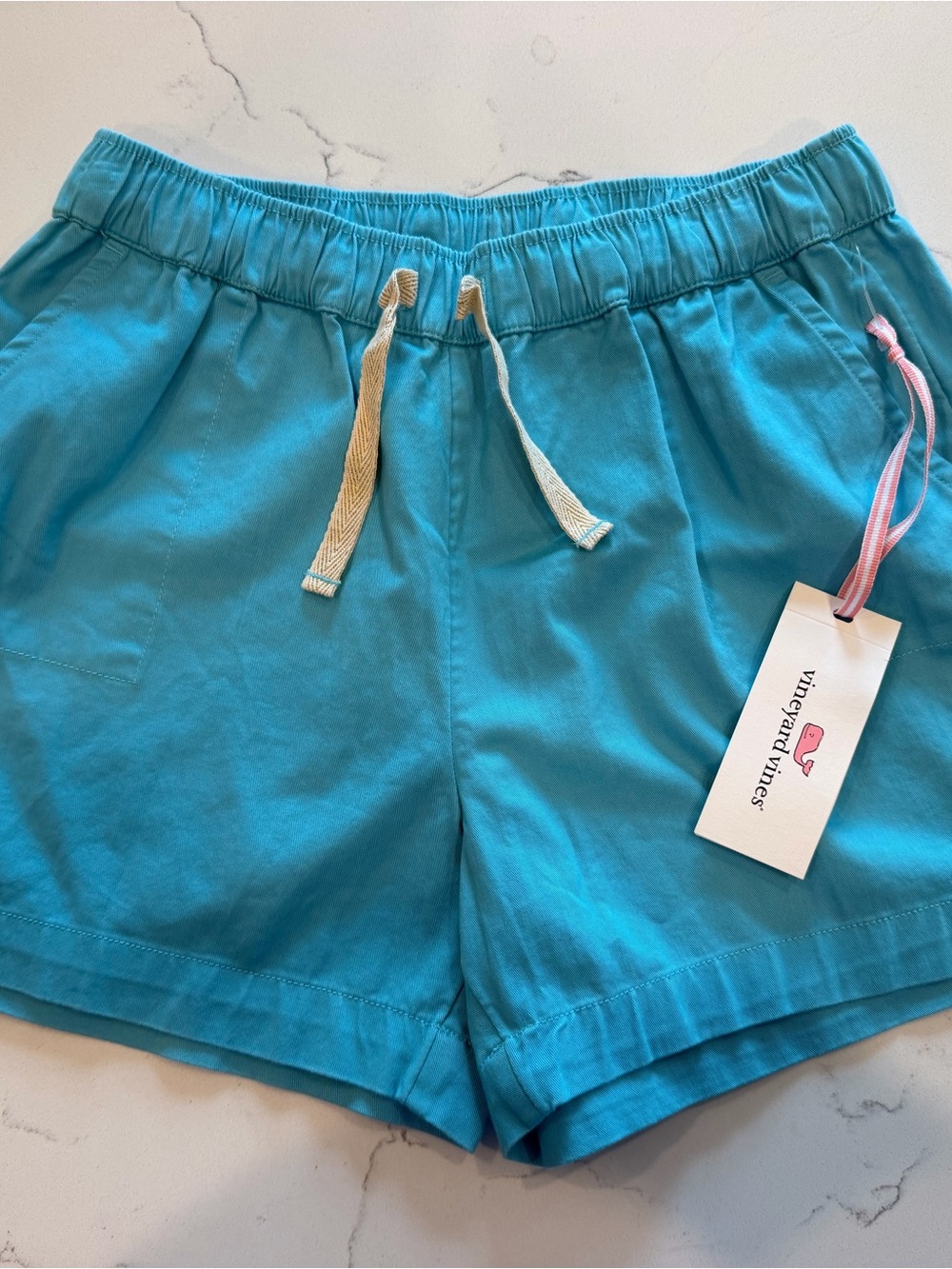 NWT Vineyard Vines GIRLS Turquoise Elastic-Waist Drawstring Shorts
